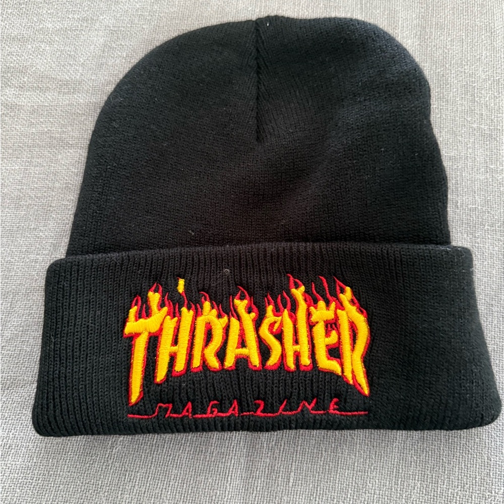 Thrasher Black Beanie with Red and Yellow Logo